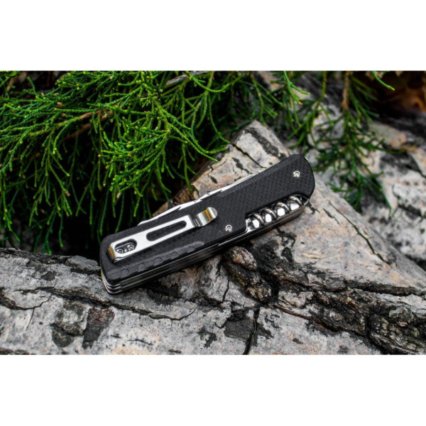 МультиТул RUiKE LD31-B 18-in-1 (Сталь_12С27/Черный_G-10)